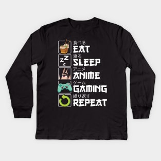 Eat Sleep Anime Gaming Repeat Kawaii Otaku Anime Kids Long Sleeve T-Shirt